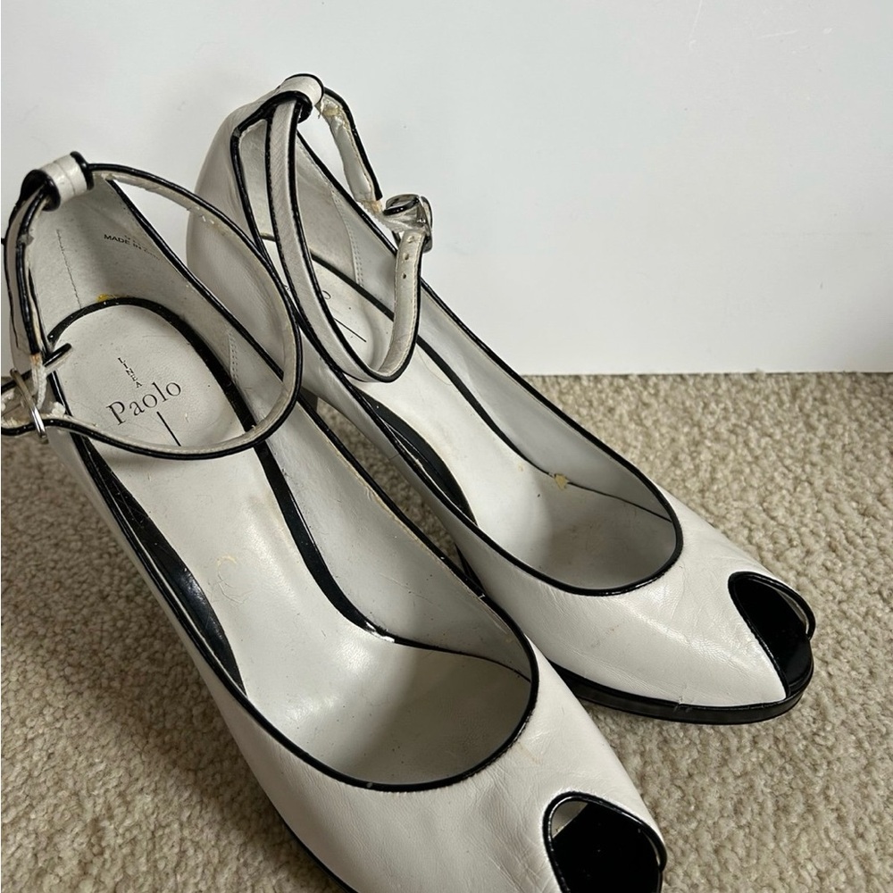 Paolo Black and White Peep Toe Heels
